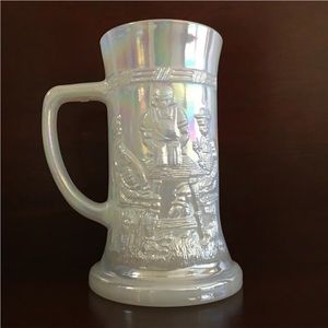 Beer Stein Iridescent Milk Glass Mug Tankard Vintage Federal Glass Tavern Scene